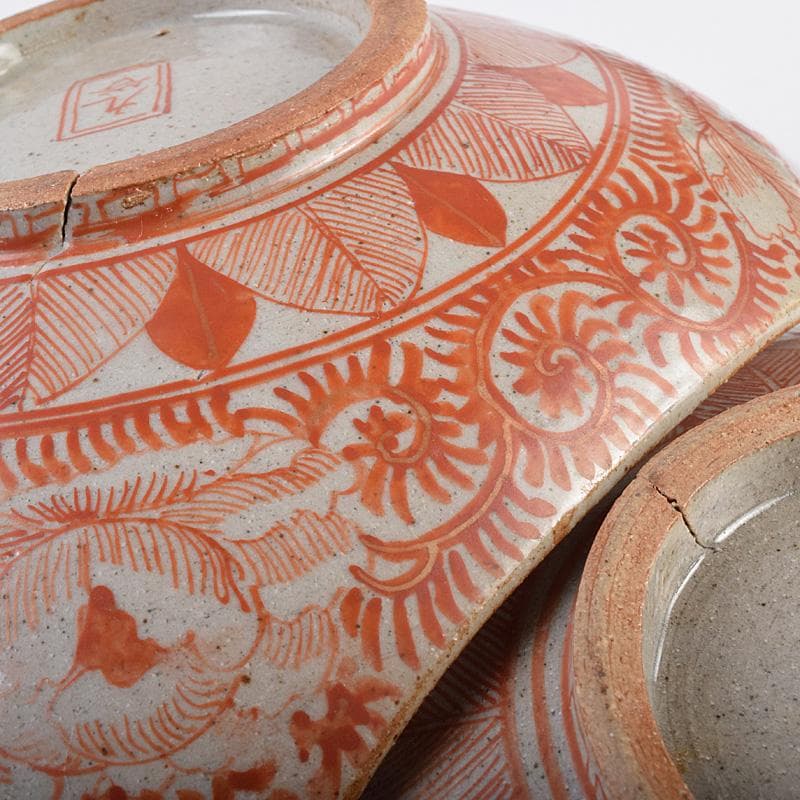 masa　古九谷赤絵銀彩　人物文皿　二種　十客　時代箱付　F　R9004B