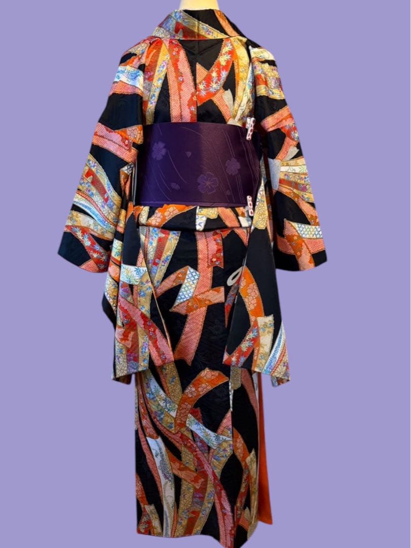 きもの英（はなぶさ）謹製 2尺袖着物 黒地束ね熨斗模様 最高級洗える着物 袴