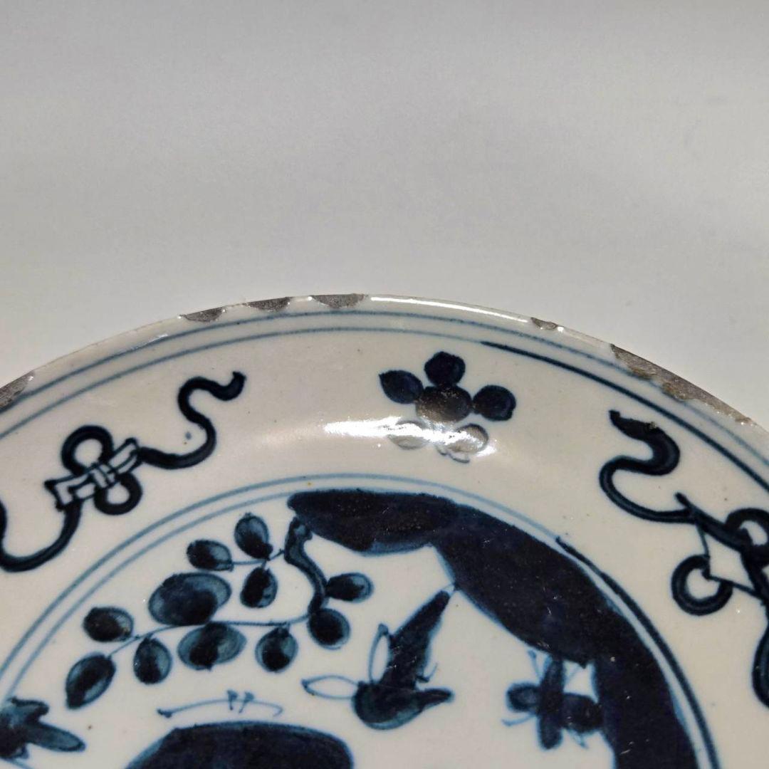 24-1275 　古染付　鳥鹿猿図皿　4寸皿　明末清初