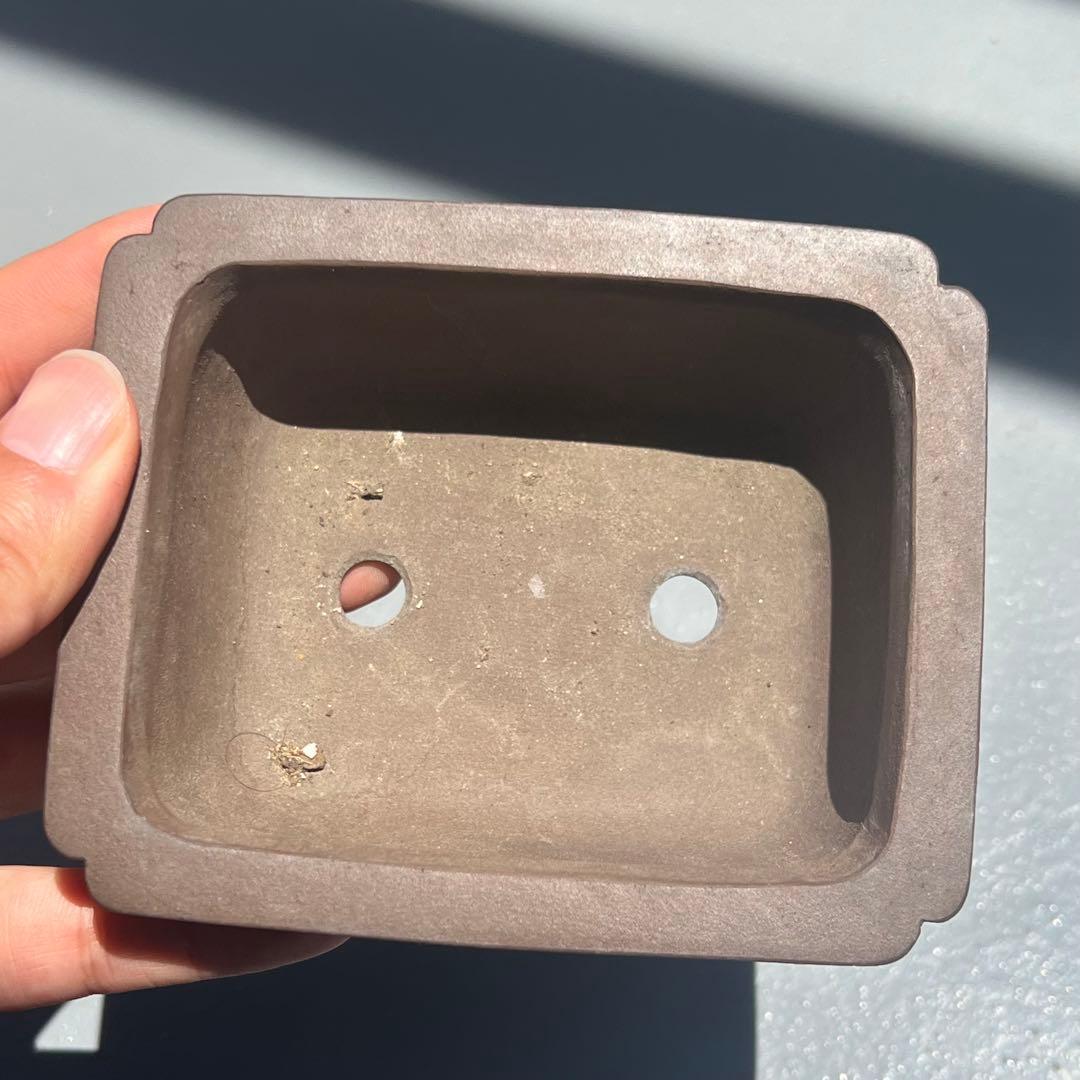 536.幸乐 紫泥隅角雲足長方 盆栽鉢 植木鉢 11.1*9.3*4.6cm