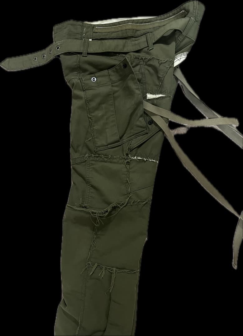 オリーブ パッチワーク カーゴパンツ
