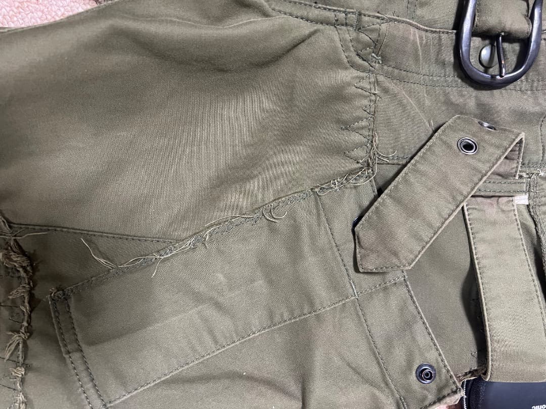 オリーブ パッチワーク カーゴパンツ