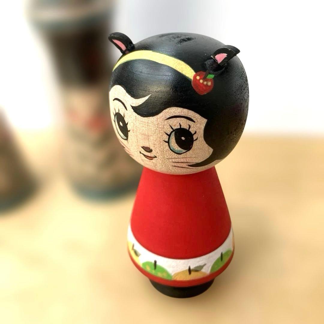 こけし　北山盛治　裕美　親子こけし　猫耳リンゴ　林檎こけし　3体セット　北山裕美