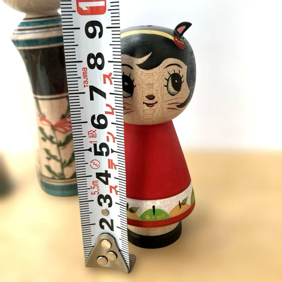 こけし　北山盛治　裕美　親子こけし　猫耳リンゴ　林檎こけし　3体セット　北山裕美