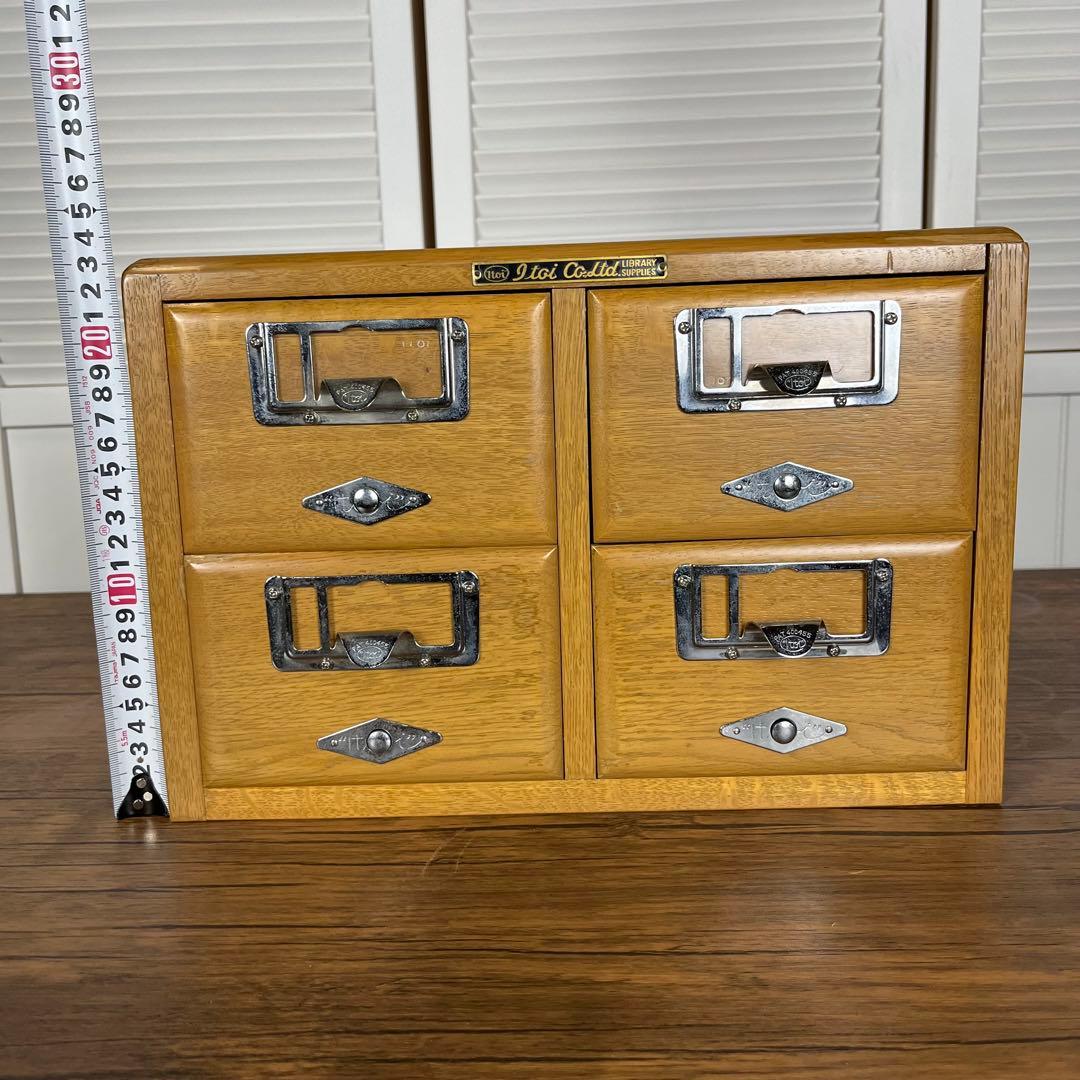 【希少】ヴィンテージ　図書館　カード棚　木製引き出し　ドロワー 4段