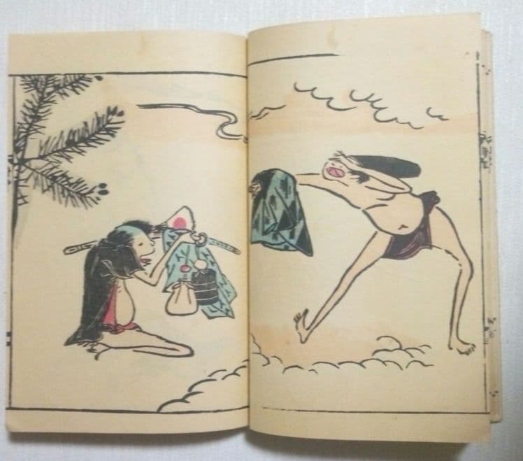 鳥羽絵扇の的3巻合本（色刷り版画本)竹原信繁画、享保5年