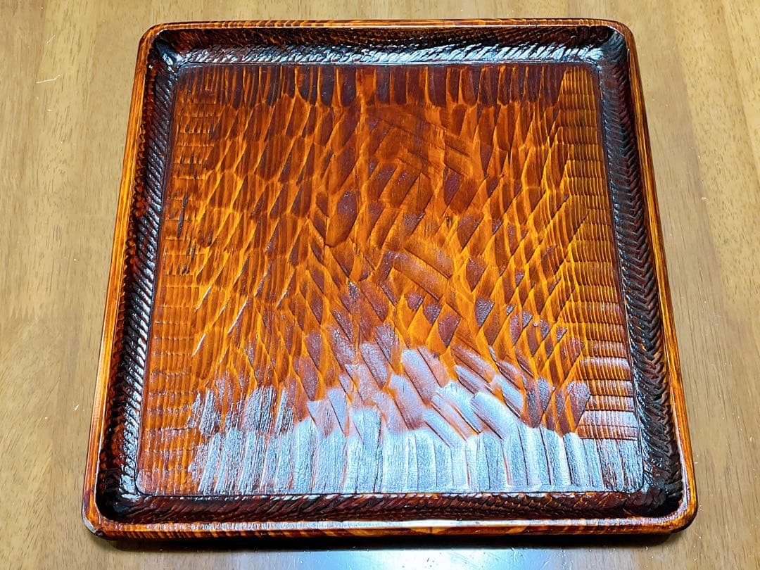 時代物 お膳 讃岐彫り 正方形 お盆 アンティーク 漆器 トレー 木彫り５枚