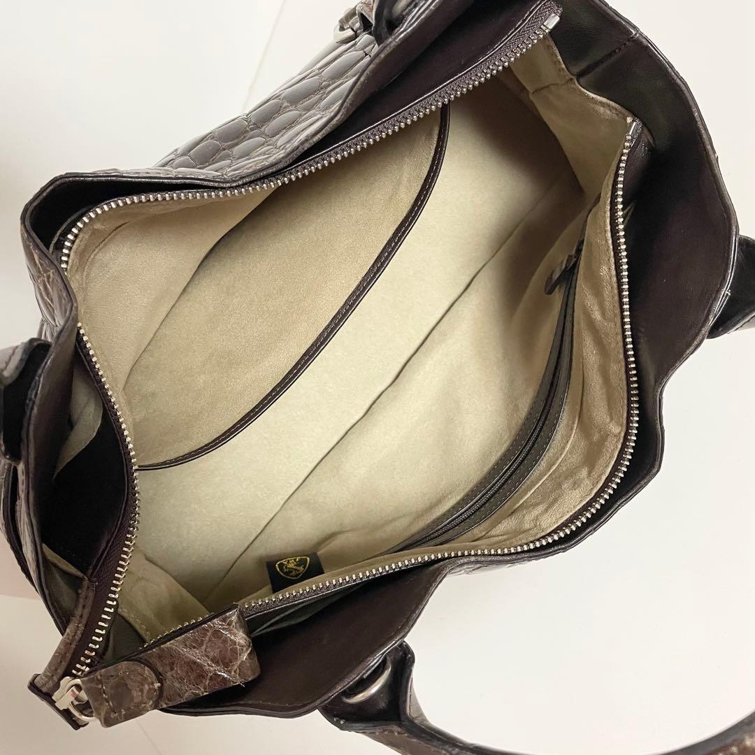 JRA認定 クロコダイル レザー ハンドバッグ ブラウン バッグ 本革 クロコ