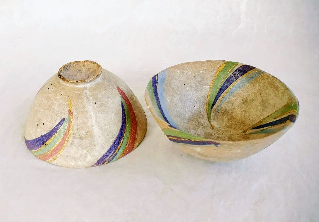 彩文碗二点 (杉浦康益 作) 未使用 新品同様