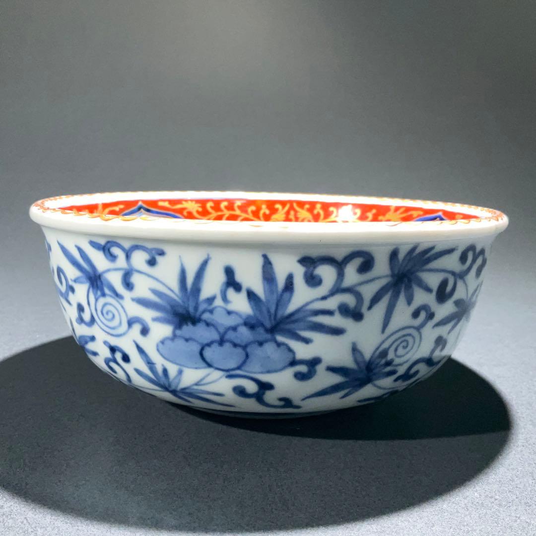 伊万里金襴手唐花図鉢Φ17㎝　骨董　古伊万里　江戸幕末 6R0919w2ダA