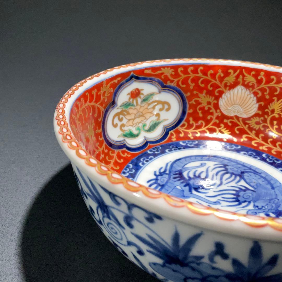 伊万里金襴手唐花図鉢Φ17㎝　骨董　古伊万里　江戸幕末 6R0919w2ダA