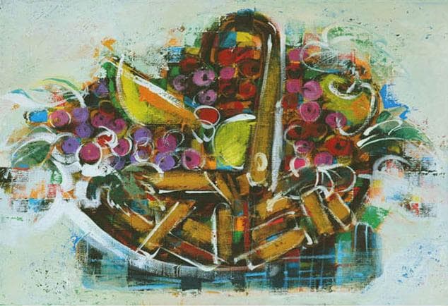 油絵 菅家令子 インテリア 額付(黒) uF6-061403 静物 フルーツ