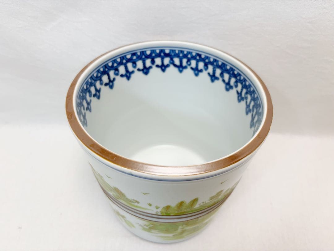 未使用 茶道具 平安 秀峰作 緑地山水絵 水指 印 水差 茶器 茶事 共布 共箱