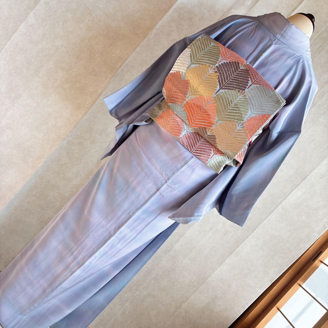 色無地　フルセット　着物　正絹　グラデーション　一つ紋　アクア　J7