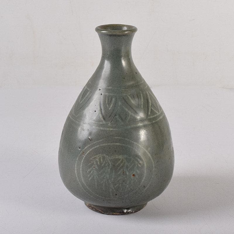 李朝　高麗青磁　象嵌花文　徳利　V　R7994