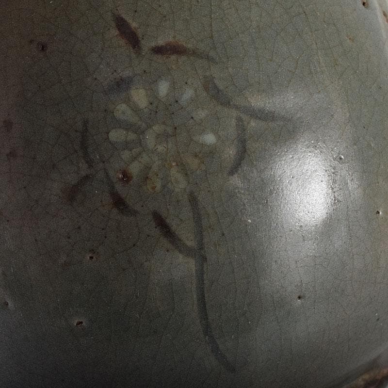 李朝　高麗青磁　象嵌花文　徳利　V　R7994