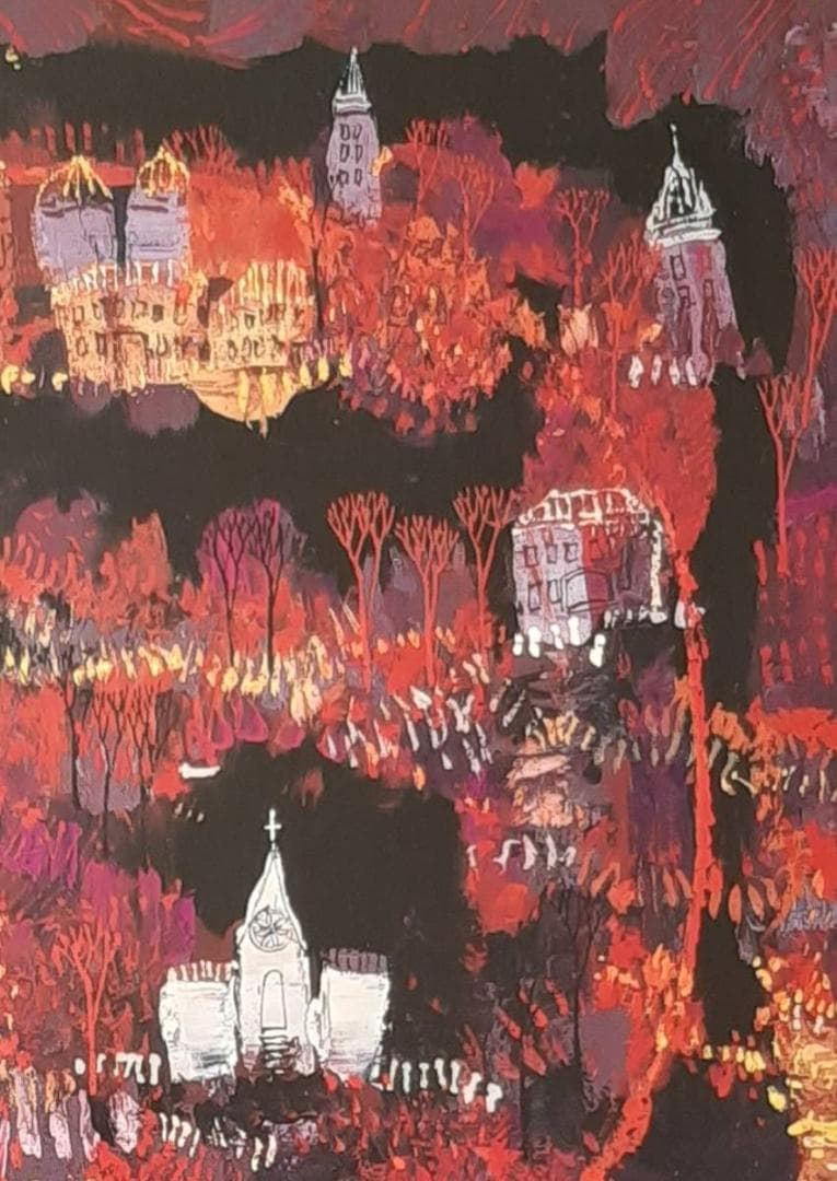 早川義孝、「秋物語」、希少画集の額装画、四季、風景、人気作品