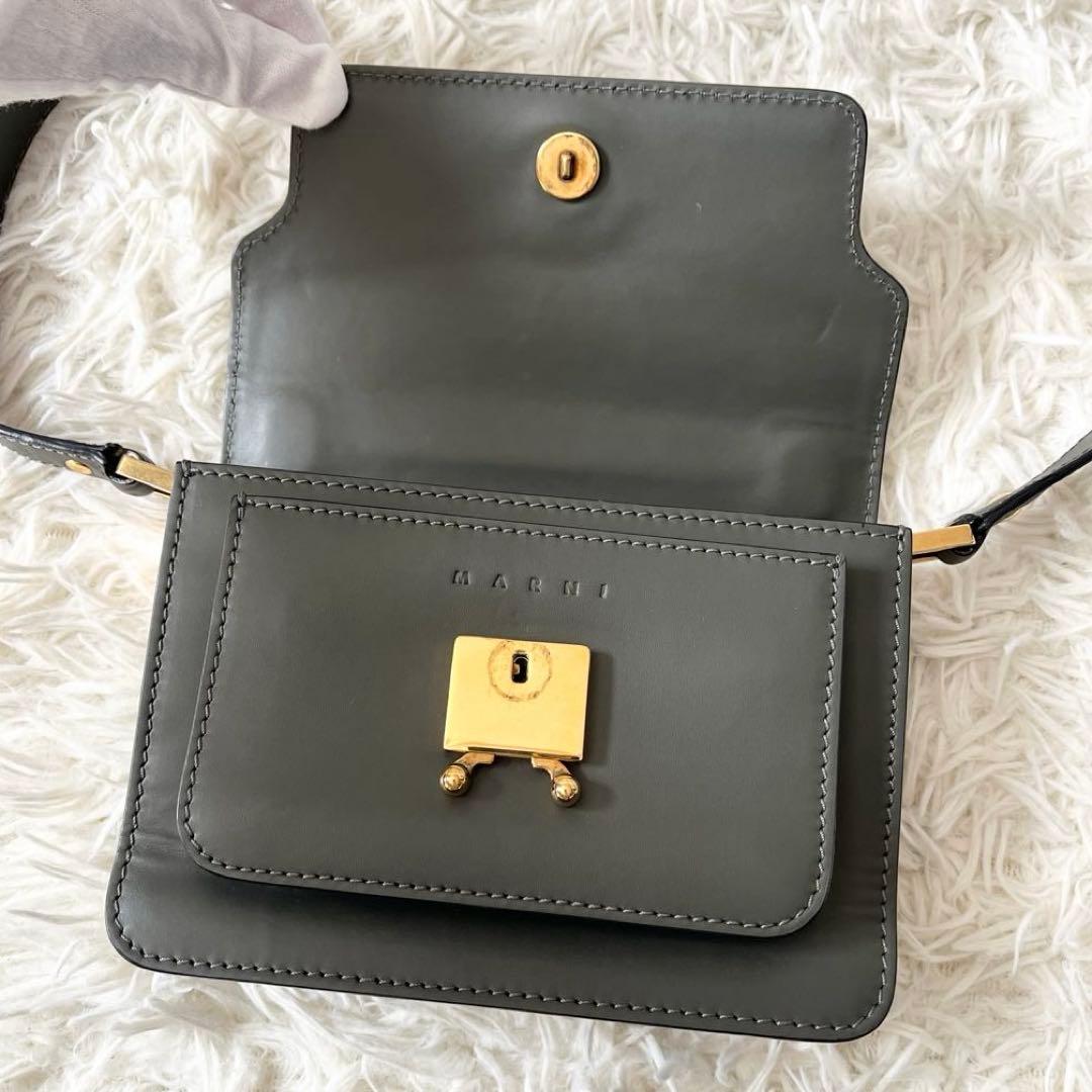 マルニ　トランク ミニ　チェーン　2way　ショルダーバッグ　レザー　グレー