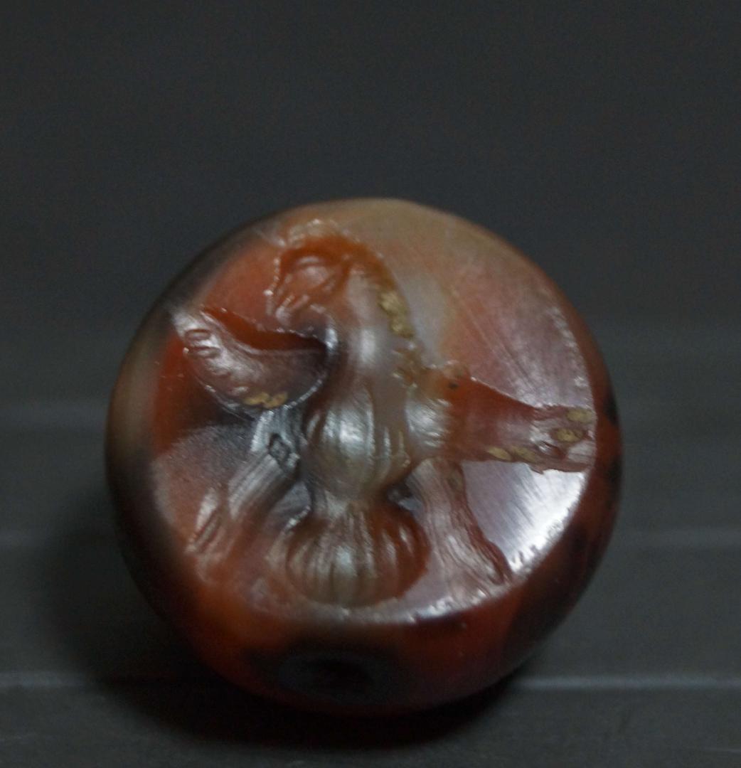 古代ギリシャ メノウ瑪瑙 刻『鷲』大玉印章 ドーム型シール 印材 提げ物 装飾品