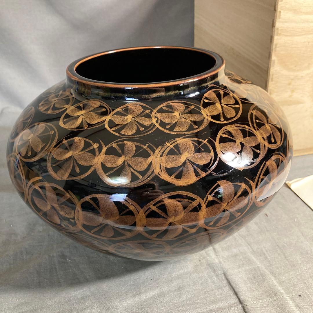 【青木龍山】文化勲章受章　日本芸術院会員　日本の名窯　青木龍山作　天目丸紋　花瓶