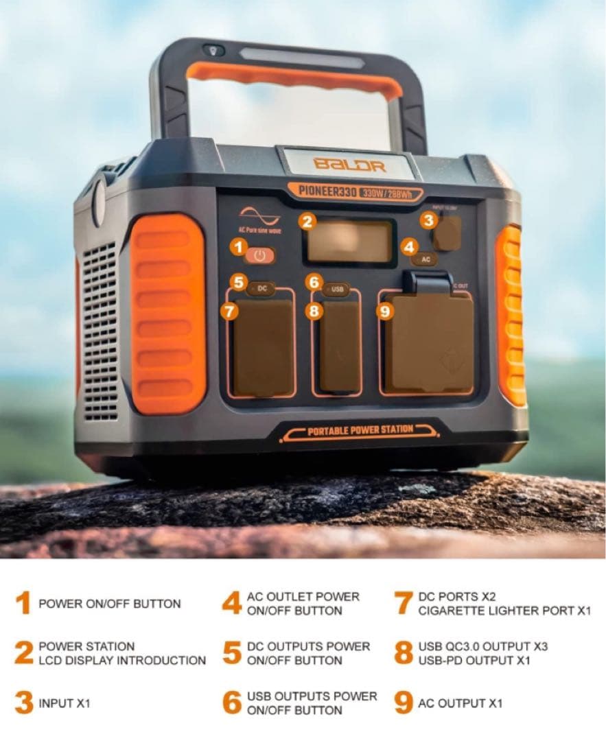 ポータブル電源330W 大容量　防災　キャンプ　アウトドア