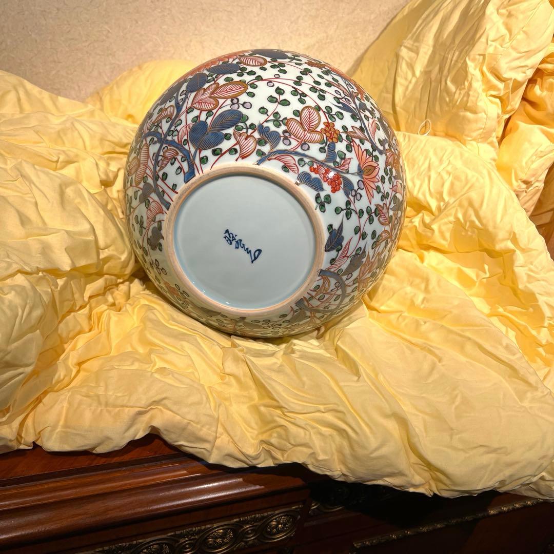 ご売約・館林源右衛門作　超大型　色絵金彩　牡丹唐草鳳凰文瓶　共箱　外商