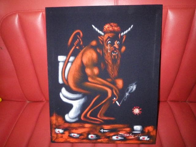 デビル★トイレ★タバコ★喫煙★メキシコ★絵画★アート★壁掛け★悪魔★ビンテージ
