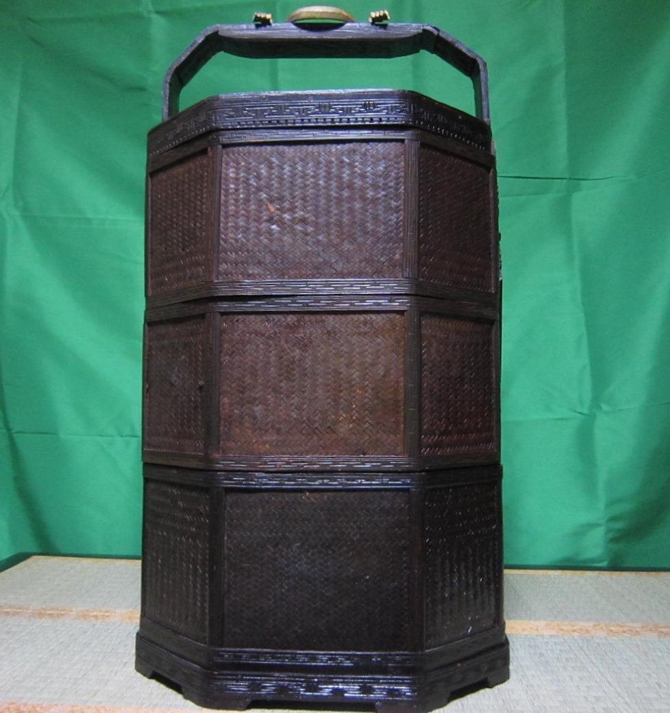 骨董　おかもち　岡持ち 木製三段