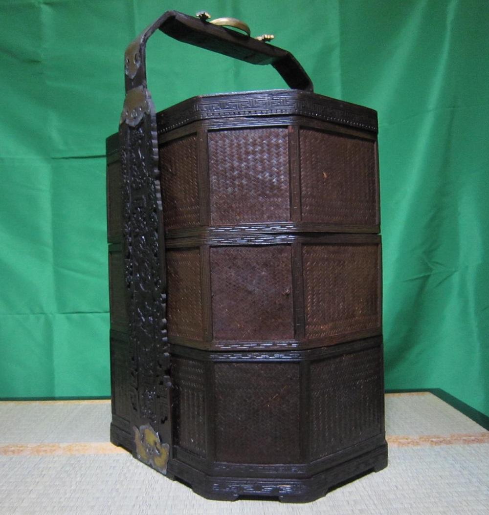 骨董　おかもち　岡持ち 木製三段