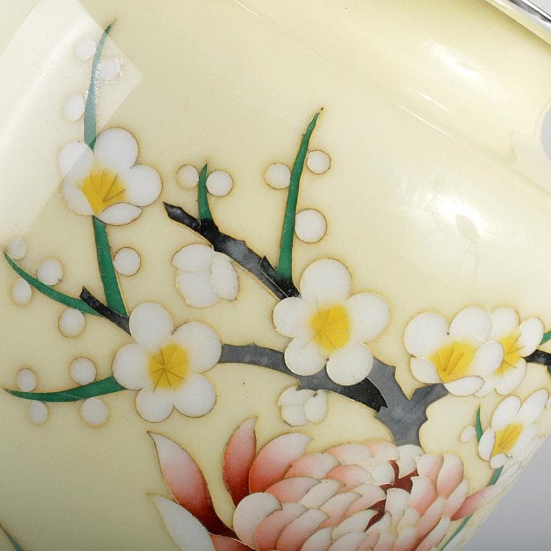 七宝焼　花文　花瓶　唐木台　桐箱付　M　R5684