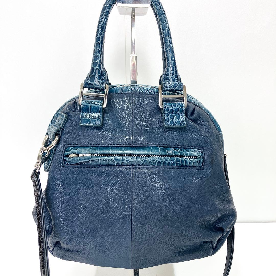 【美品】ムータ 2way ハンド ショルダーバッグ スパンコール 本革 ネイビー