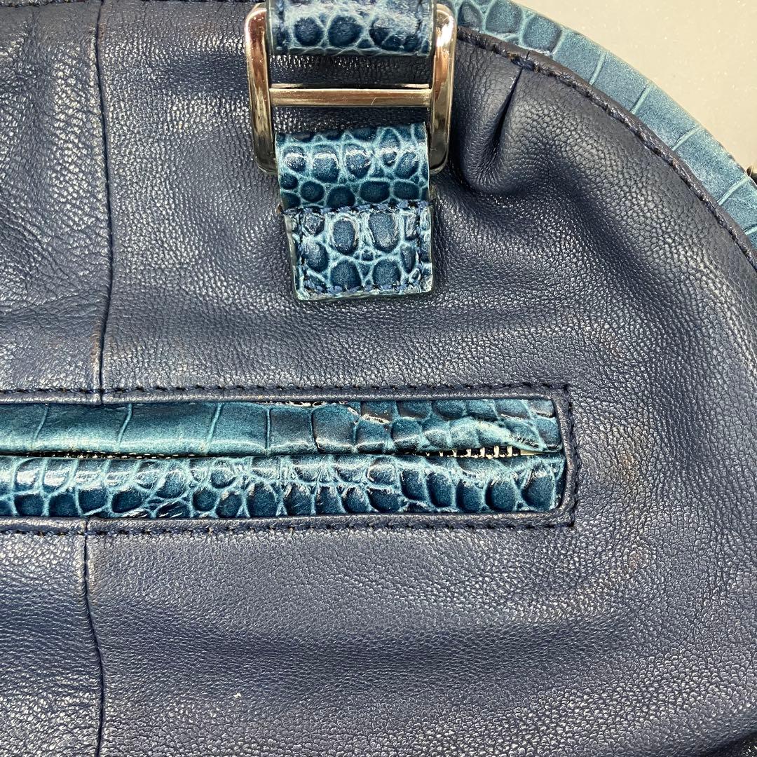 【美品】ムータ 2way ハンド ショルダーバッグ スパンコール 本革 ネイビー