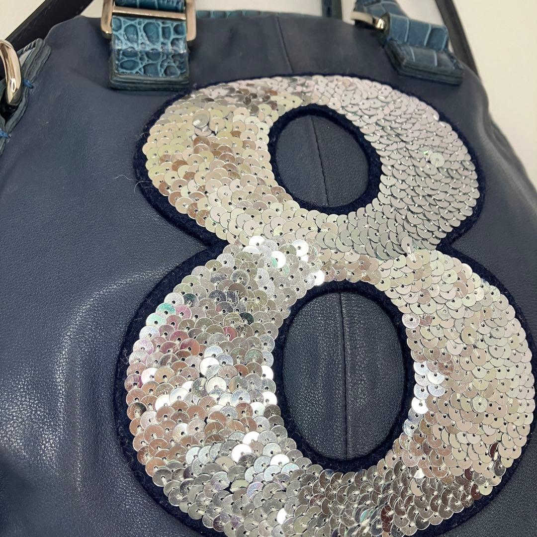 【美品】ムータ 2way ハンド ショルダーバッグ スパンコール 本革 ネイビー