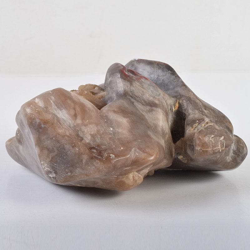 中国　玉石鶏血石彫刻　楼閣山水雕　置物　唐木台付　V　R9267