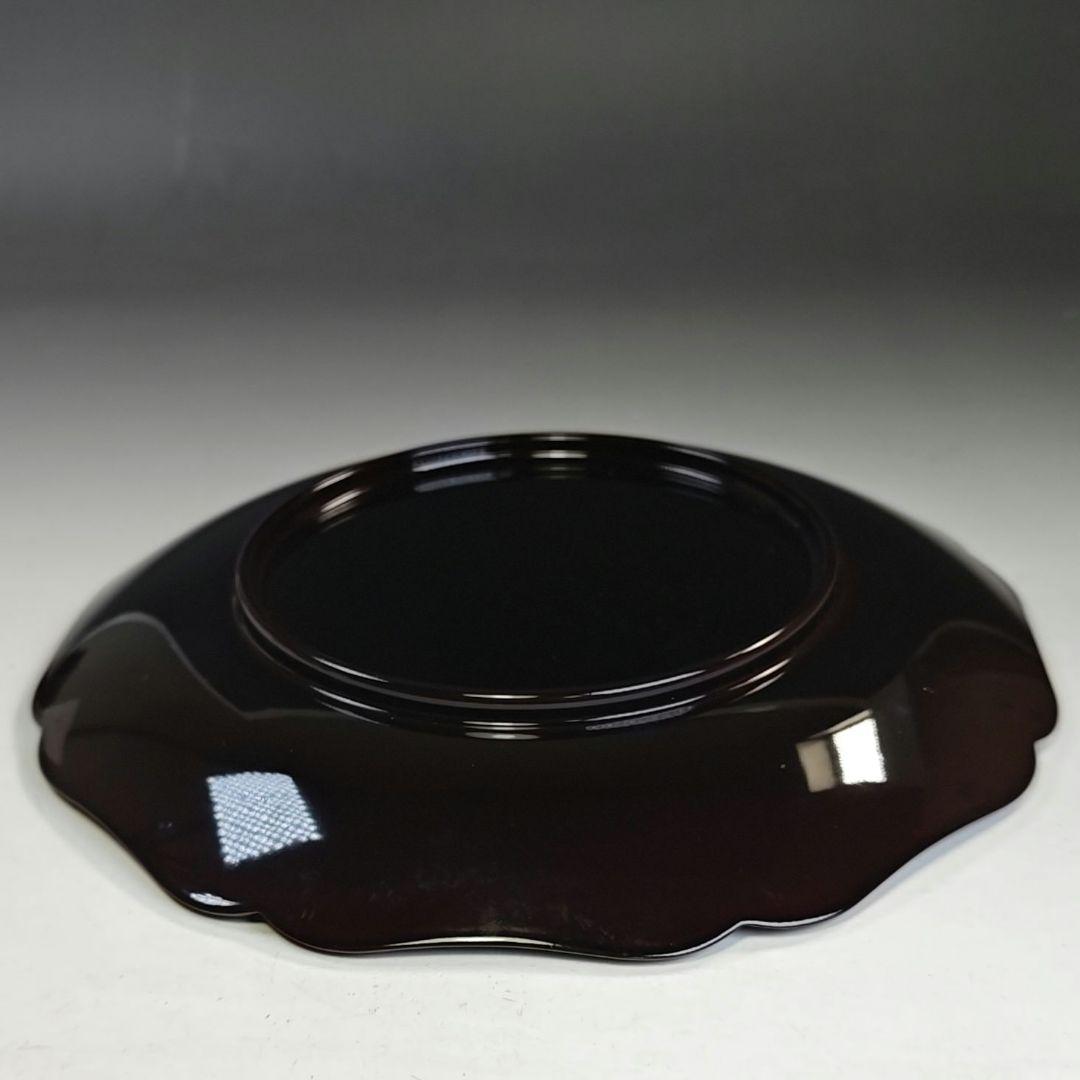 イ849 盆『秀舟作』『輪島塗　輪花形　菓子盆　共箱』茶道具