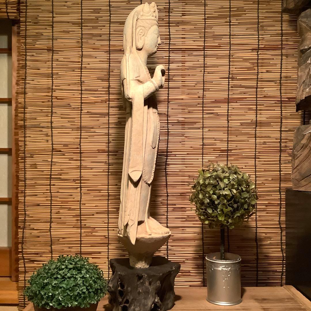 中国北魏「石雕・菩薩立像」南北朝時代・北斎・北魏様式・大乗仏教寺院放出・極上大型