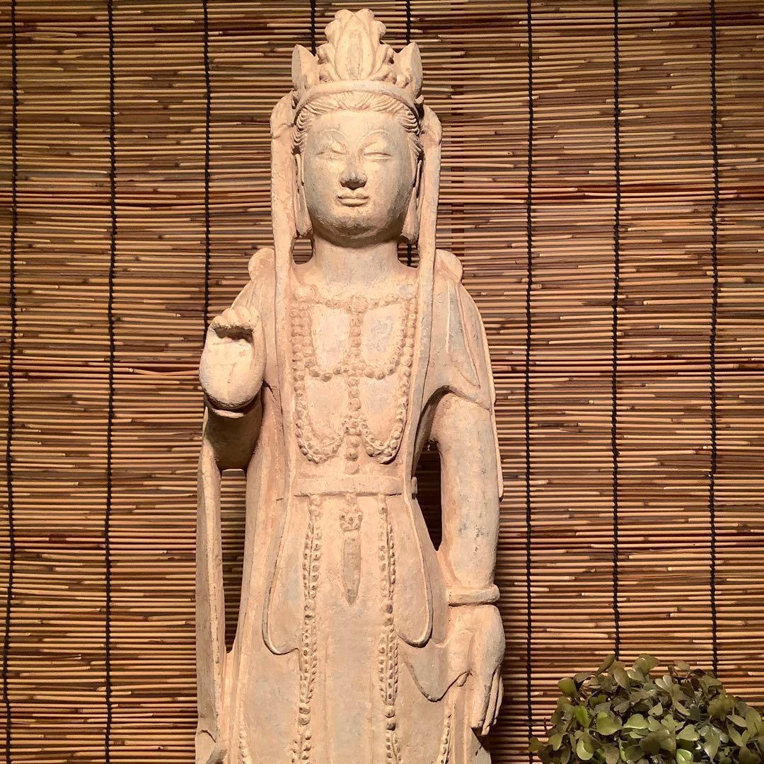 中国北魏「石雕・菩薩立像」南北朝時代・北斎・北魏様式・大乗仏教寺院放出・極上大型