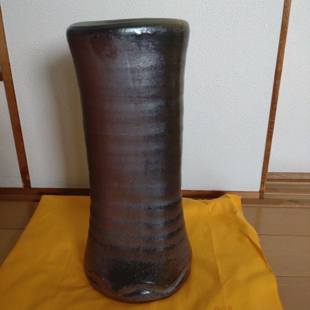 36・備前焼　花瓶　花入　藤本道生　未使用新品　共箱　木箱入り　共布あり