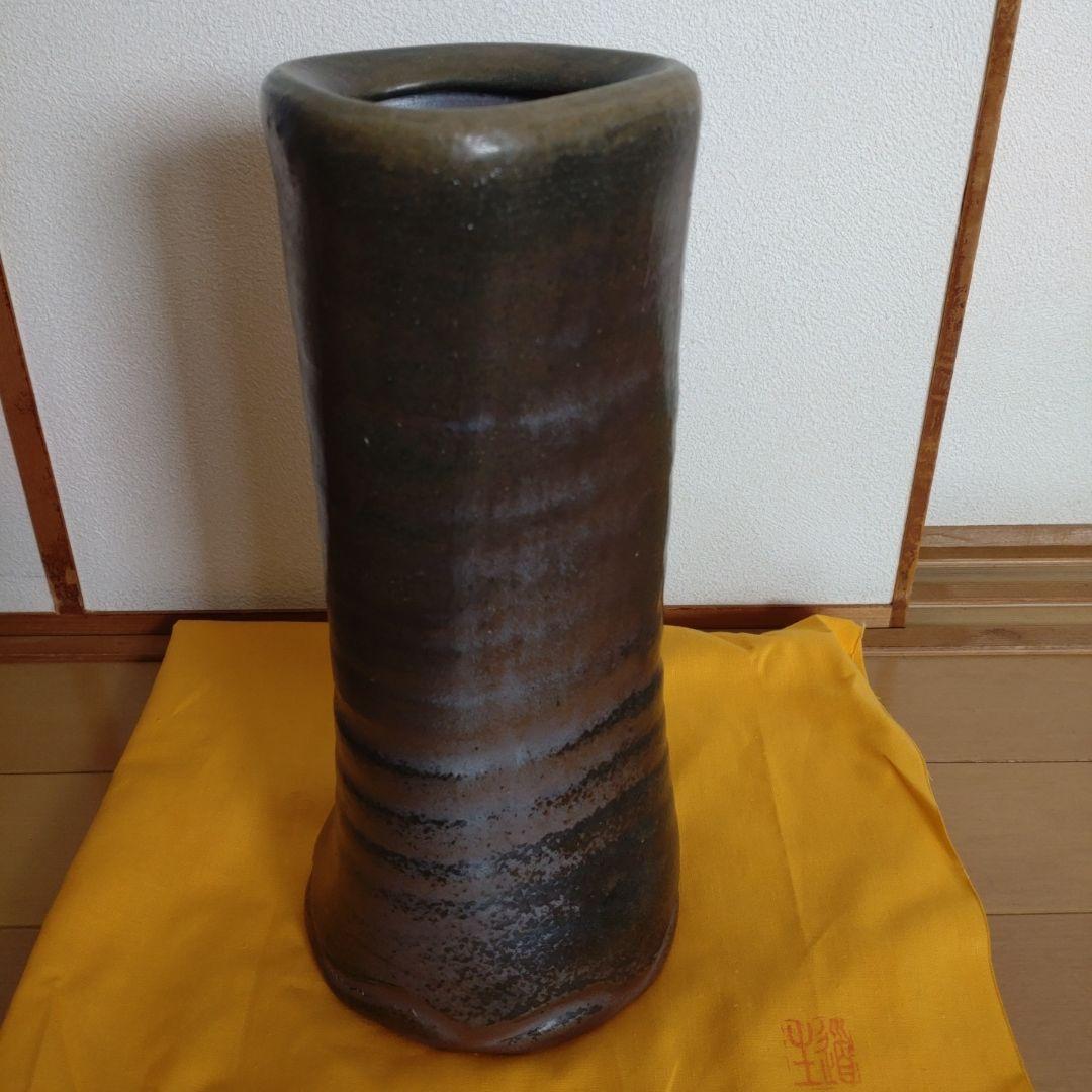36・備前焼　花瓶　花入　藤本道生　未使用新品　共箱　木箱入り　共布あり