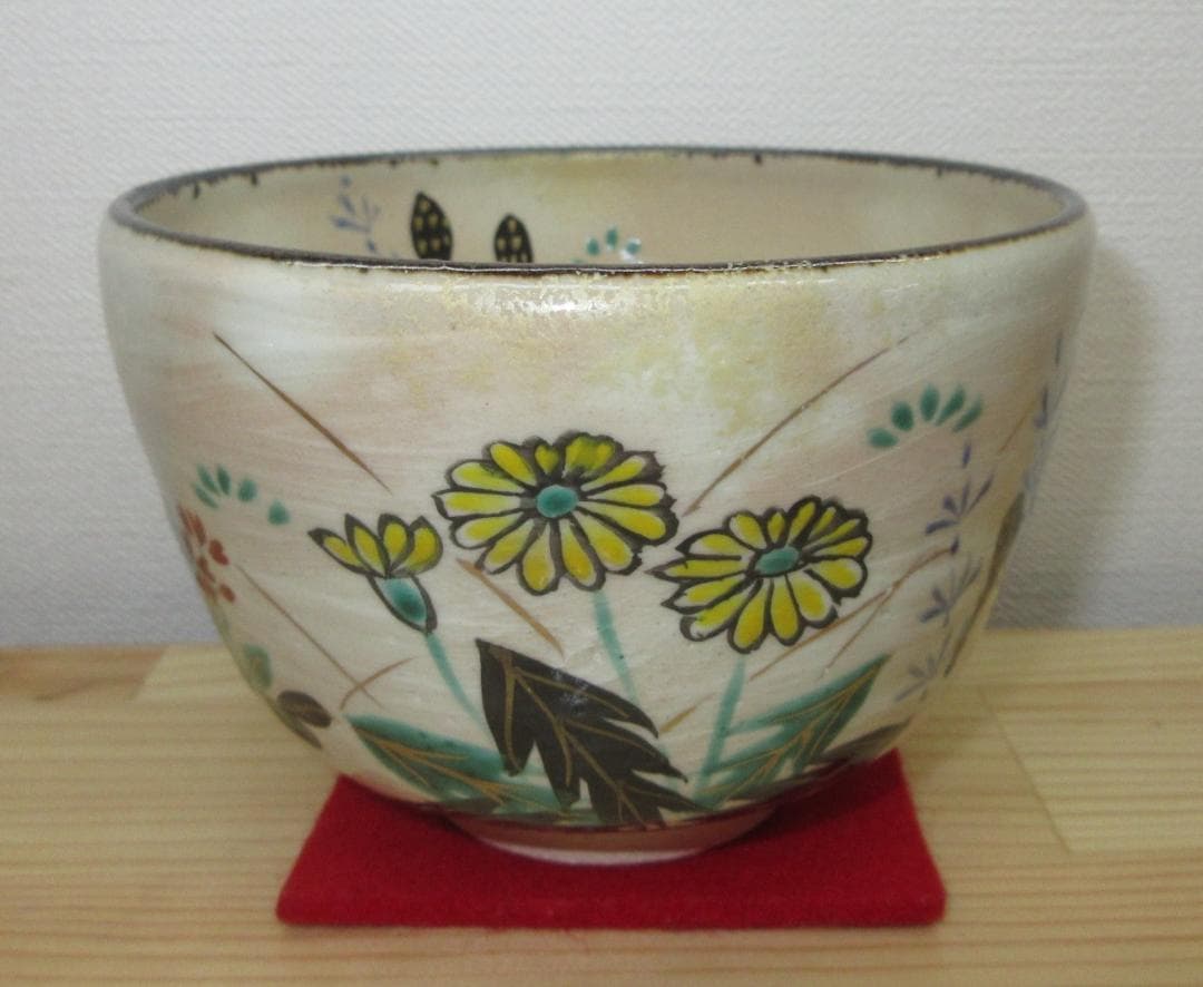 送料込【逢絢亭・新品】茶道具 茶碗 京焼 刷毛目 春野の図 中村与平 紙箱入り