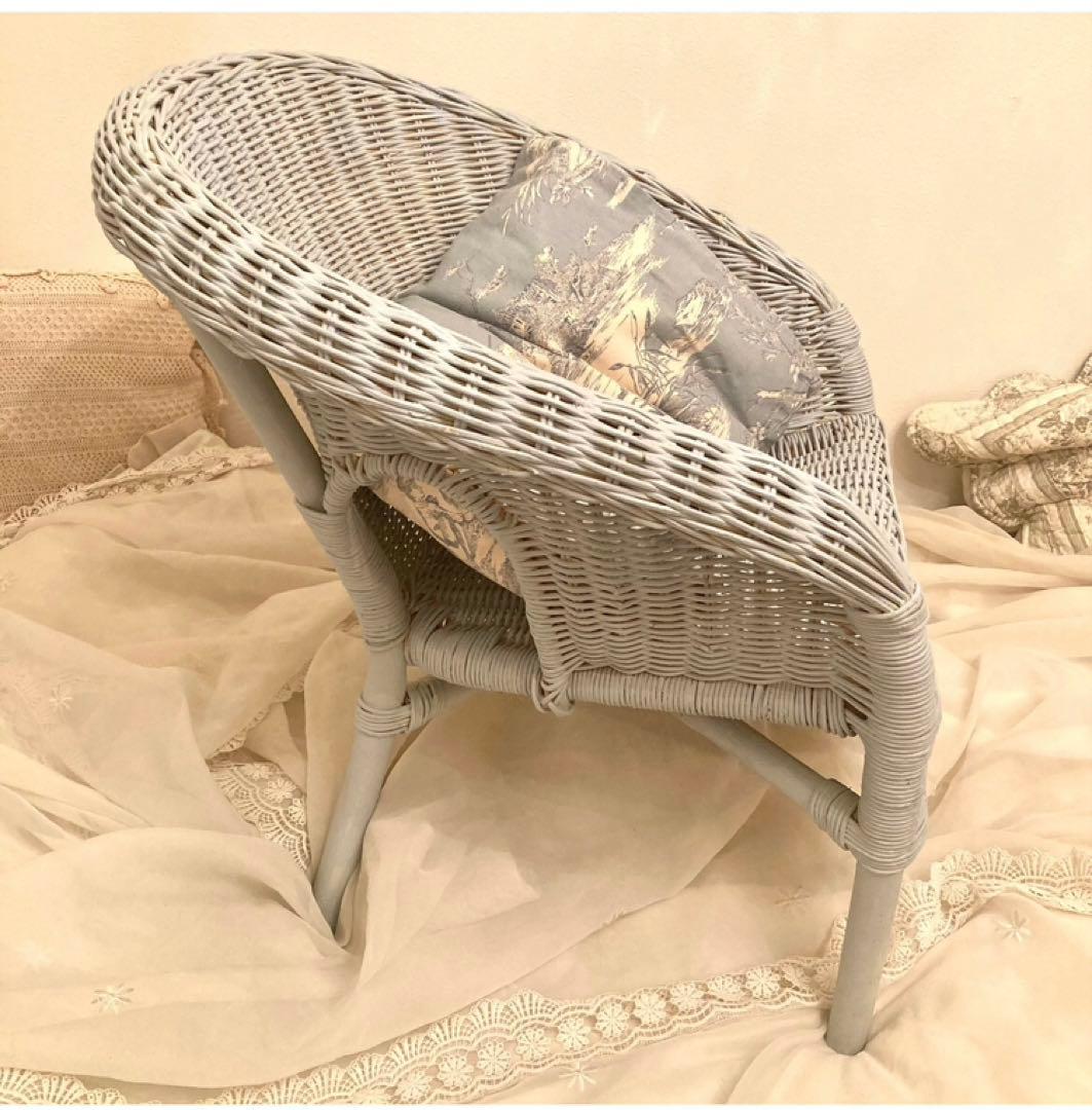 アンティーク　ラタン　ロイドルームチェア　椅子　キッズ用　子供用　水色　フランス