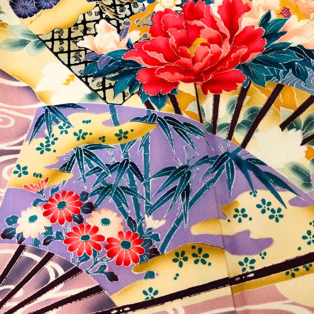 正絹振袖安心フルセット‼️ピンク赤系⭐︎美しい四季の花⭐︎鳥古典柄金彩⭐︎逸品