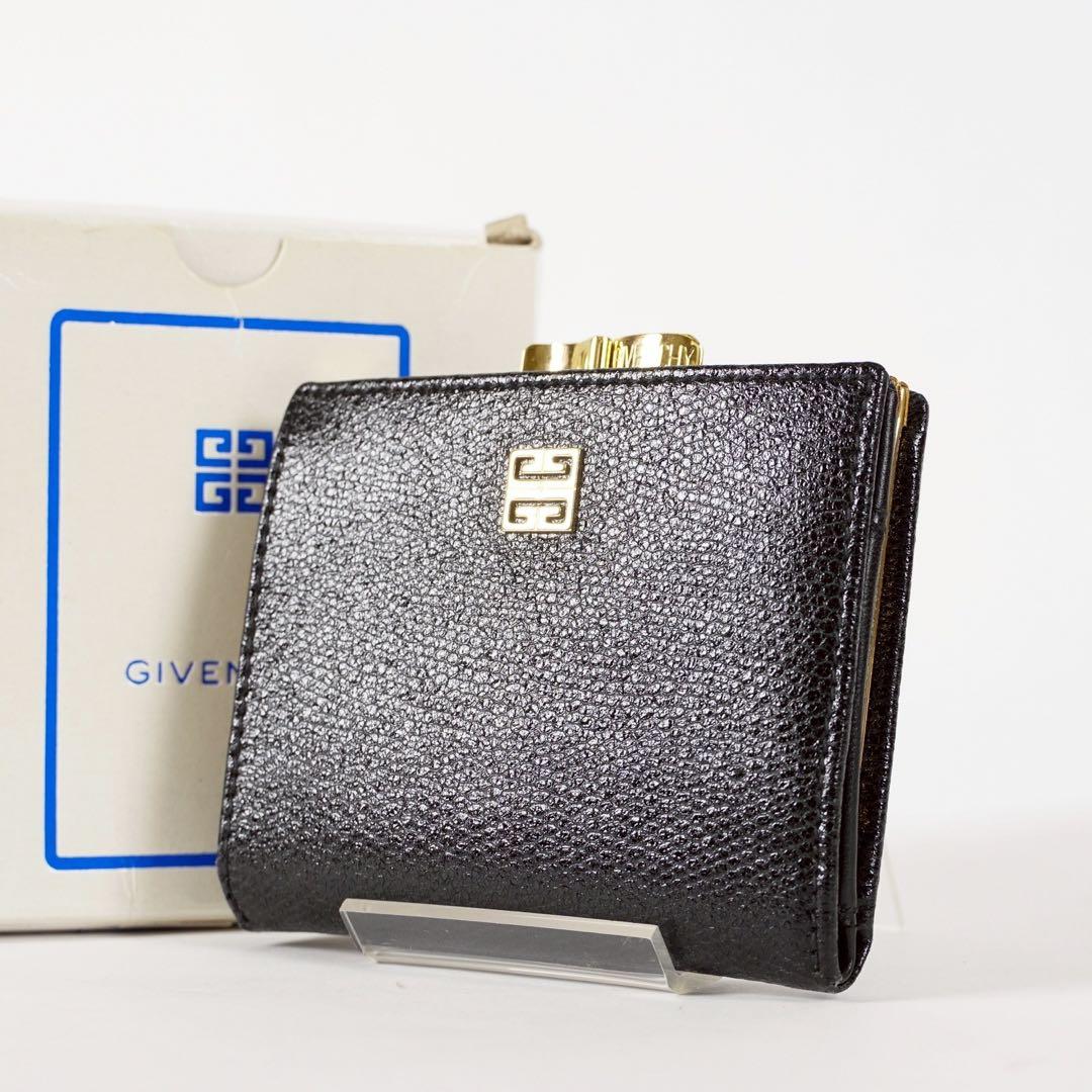 【極美品✨】ジバンシー 箱付き 二つ折り財布 がま口 レザー ダークネイビー