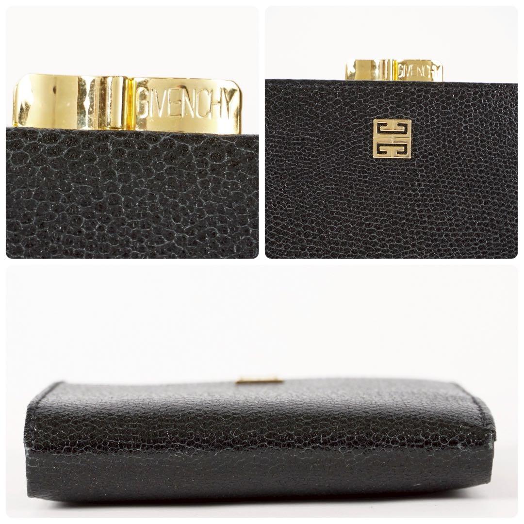 【極美品✨】ジバンシー 箱付き 二つ折り財布 がま口 レザー ダークネイビー