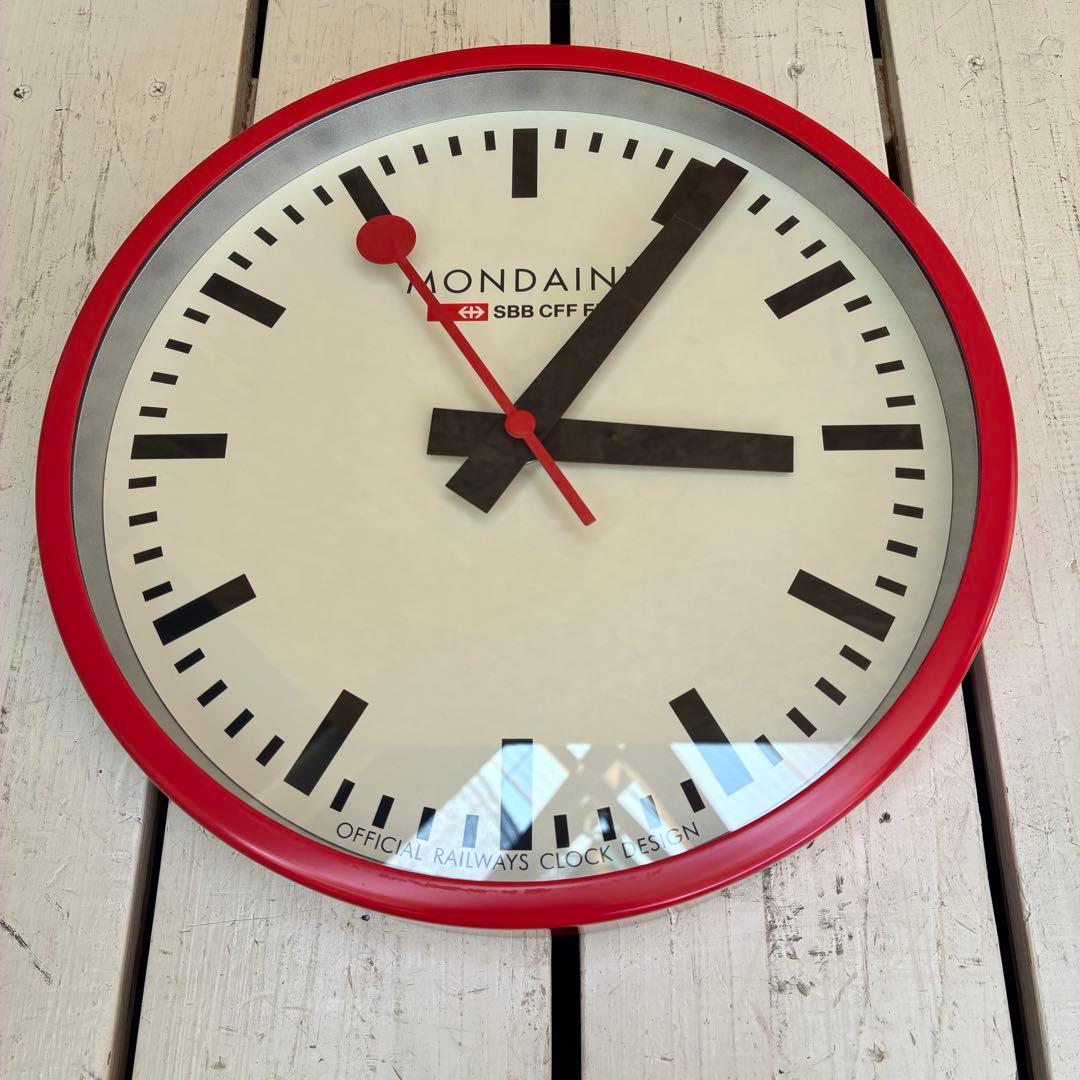 0665 MONDAINE ウオールクロック 25cm レッド　掛時計