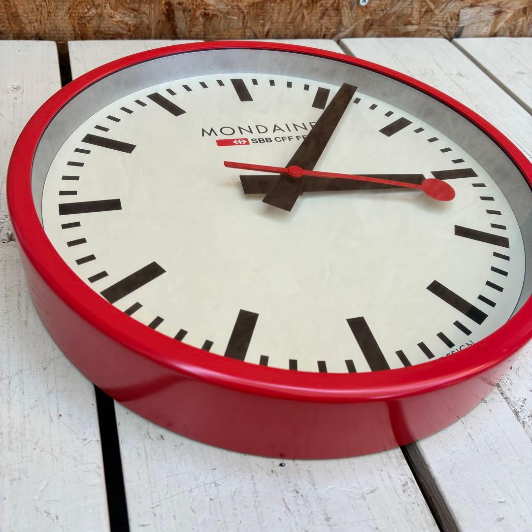 0665 MONDAINE ウオールクロック 25cm レッド　掛時計