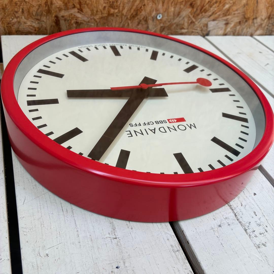 0665 MONDAINE ウオールクロック 25cm レッド　掛時計