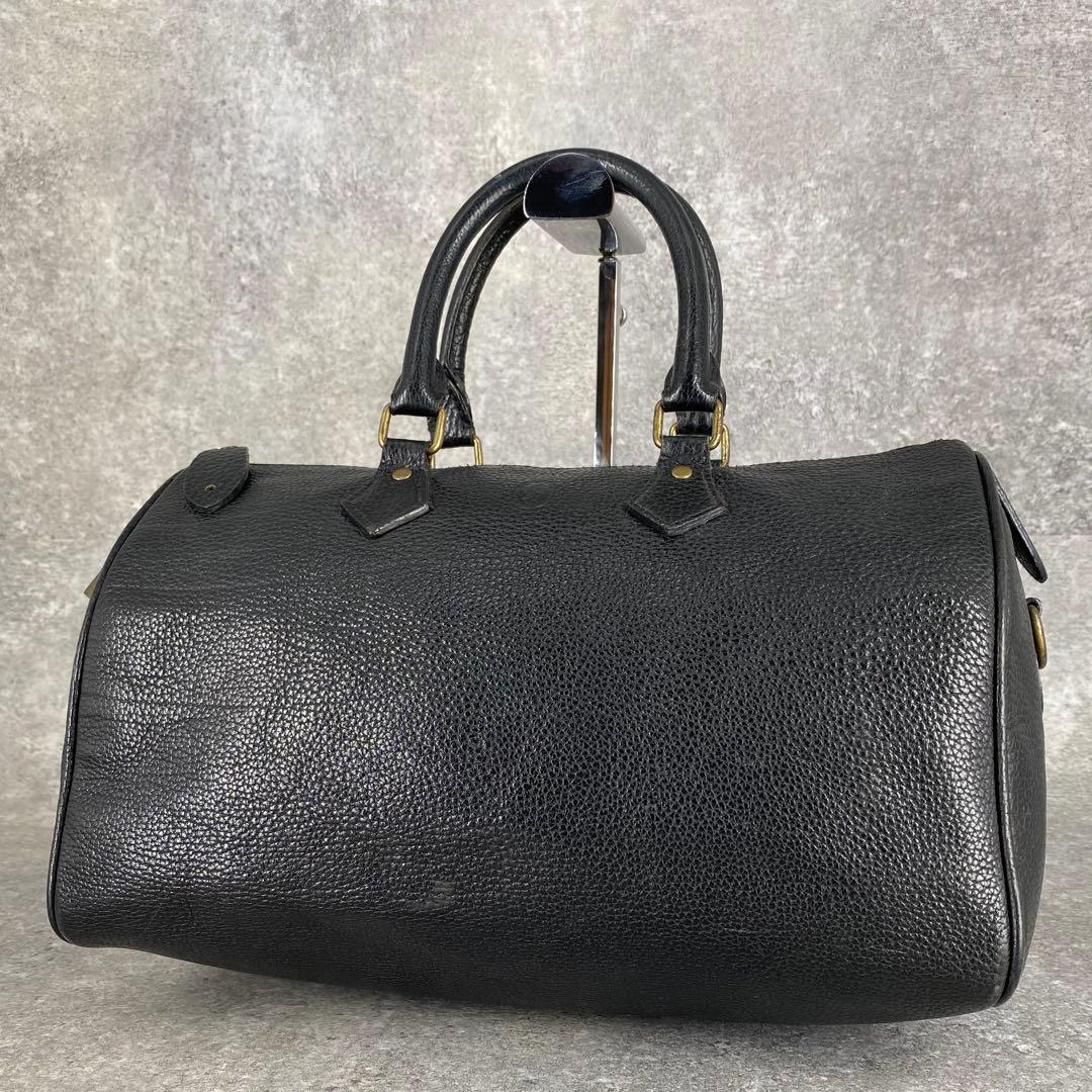 RALPH LAUREN ブラック ミニボストンバッグ シボ革 チャーム レザー