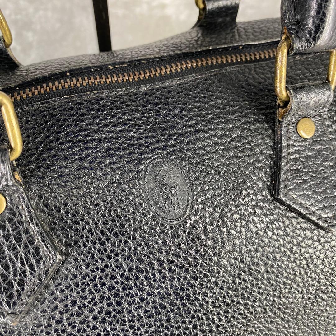 RALPH LAUREN ブラック ミニボストンバッグ シボ革 チャーム レザー