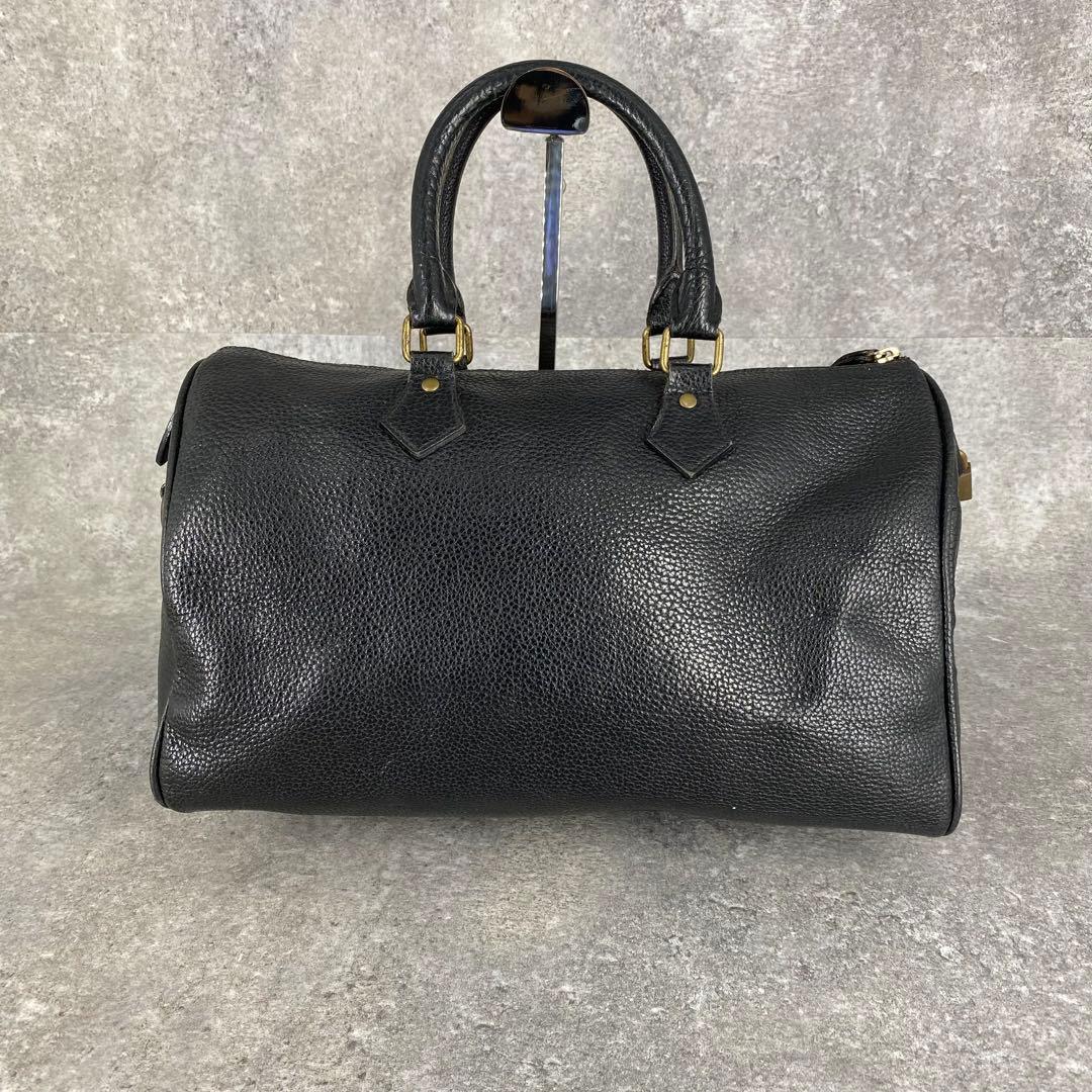 RALPH LAUREN ブラック ミニボストンバッグ シボ革 チャーム レザー